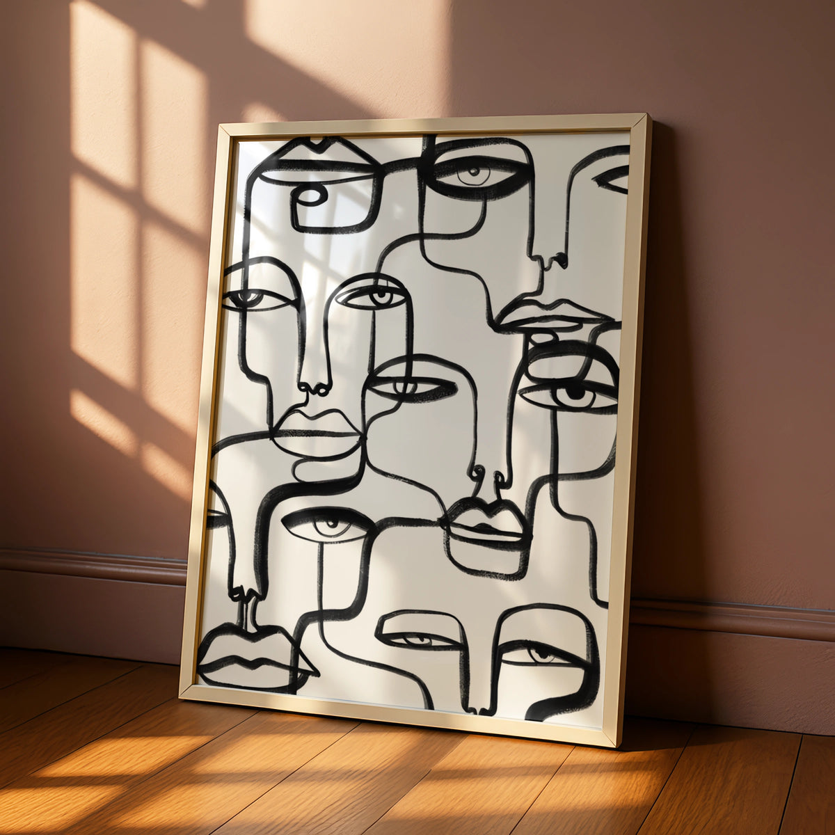 Abstract Faces Line Art, Black and White Poster, Monochrome Wall Art, Modern Minimalist Print