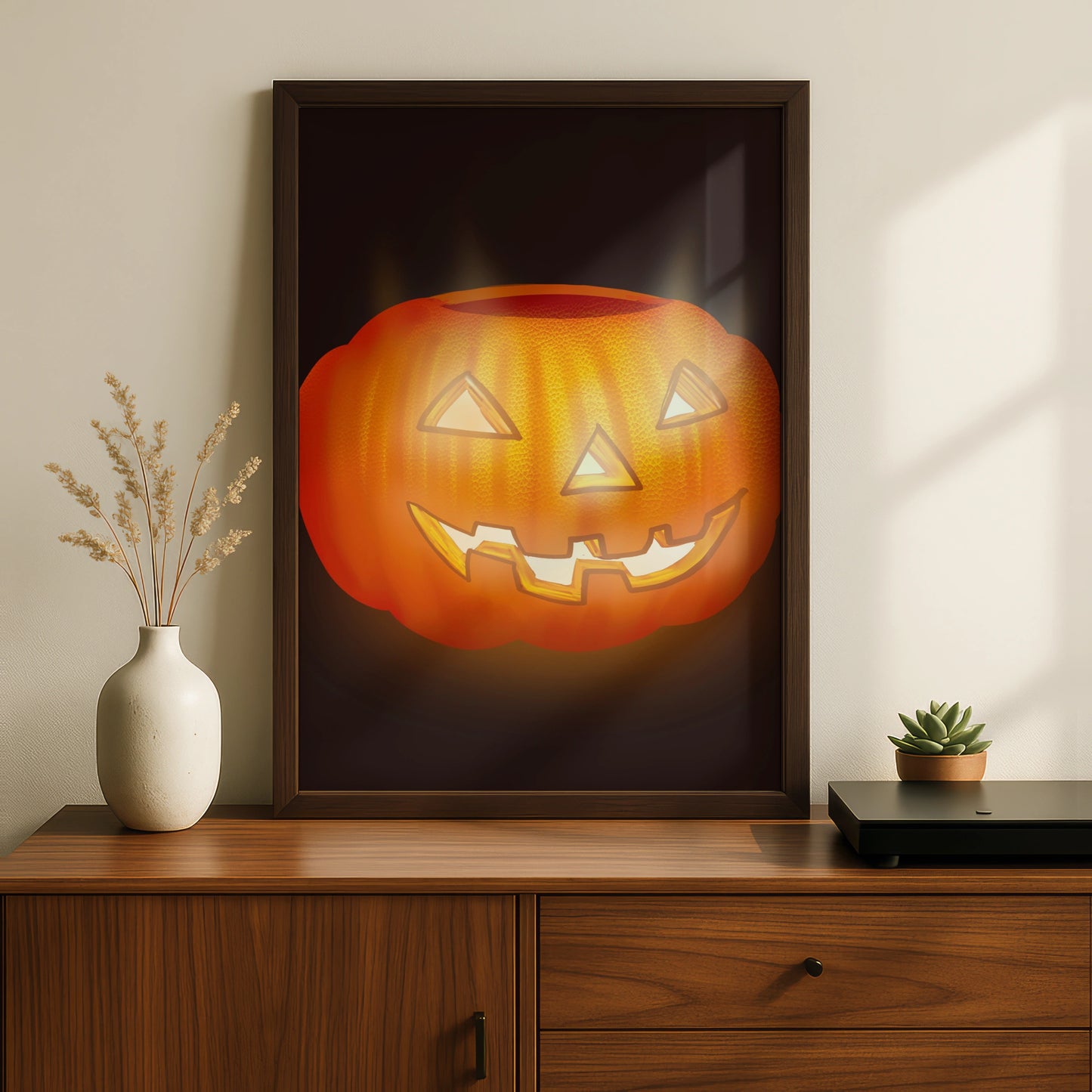 Halloween Pumpkin Poster, Jack O Lantern Wall Art, Spooky Orange Print, Dark Decor