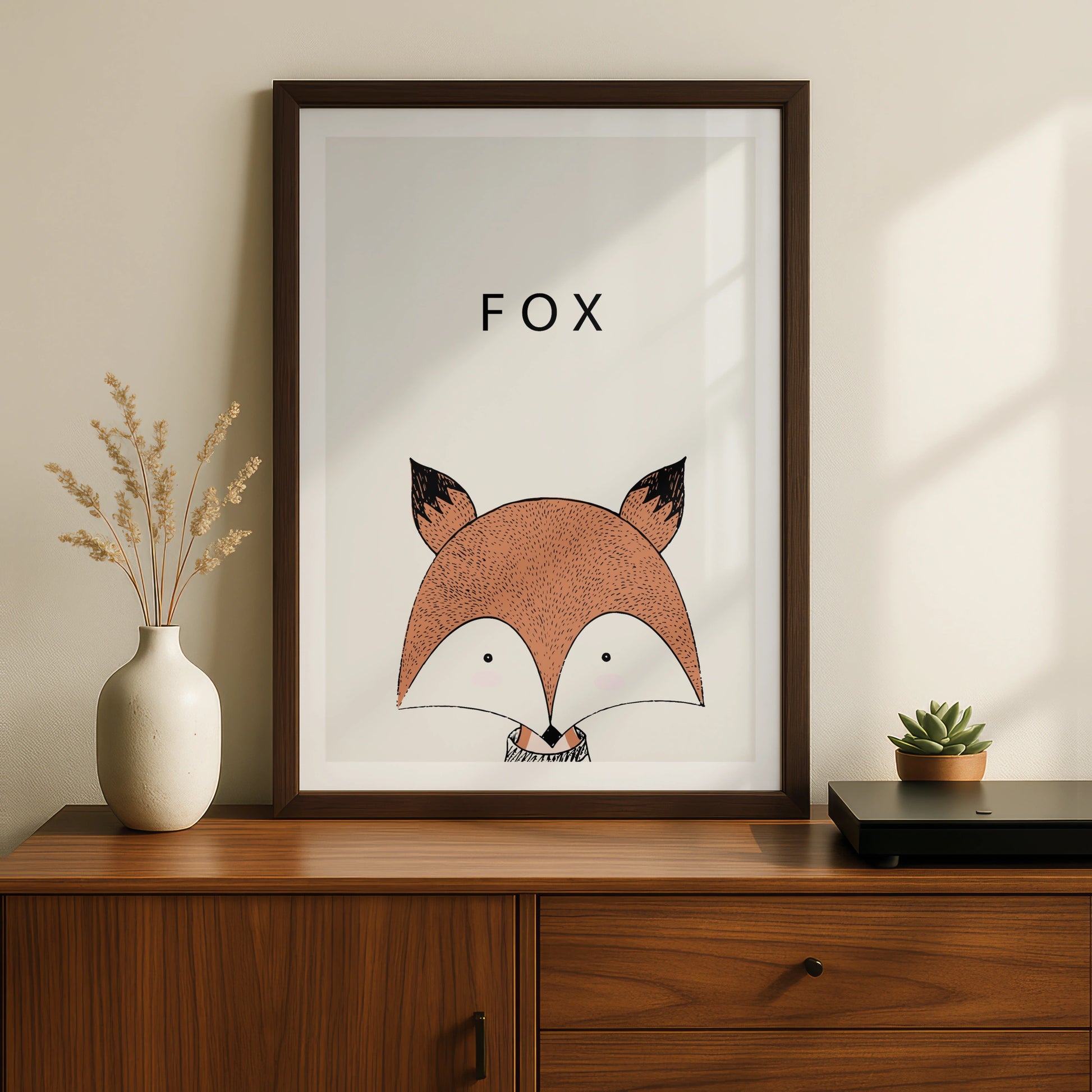 Fox Poster, Cute Animal Print, Minimalist Nursery Wall Art, Kids Room Woodland Decor