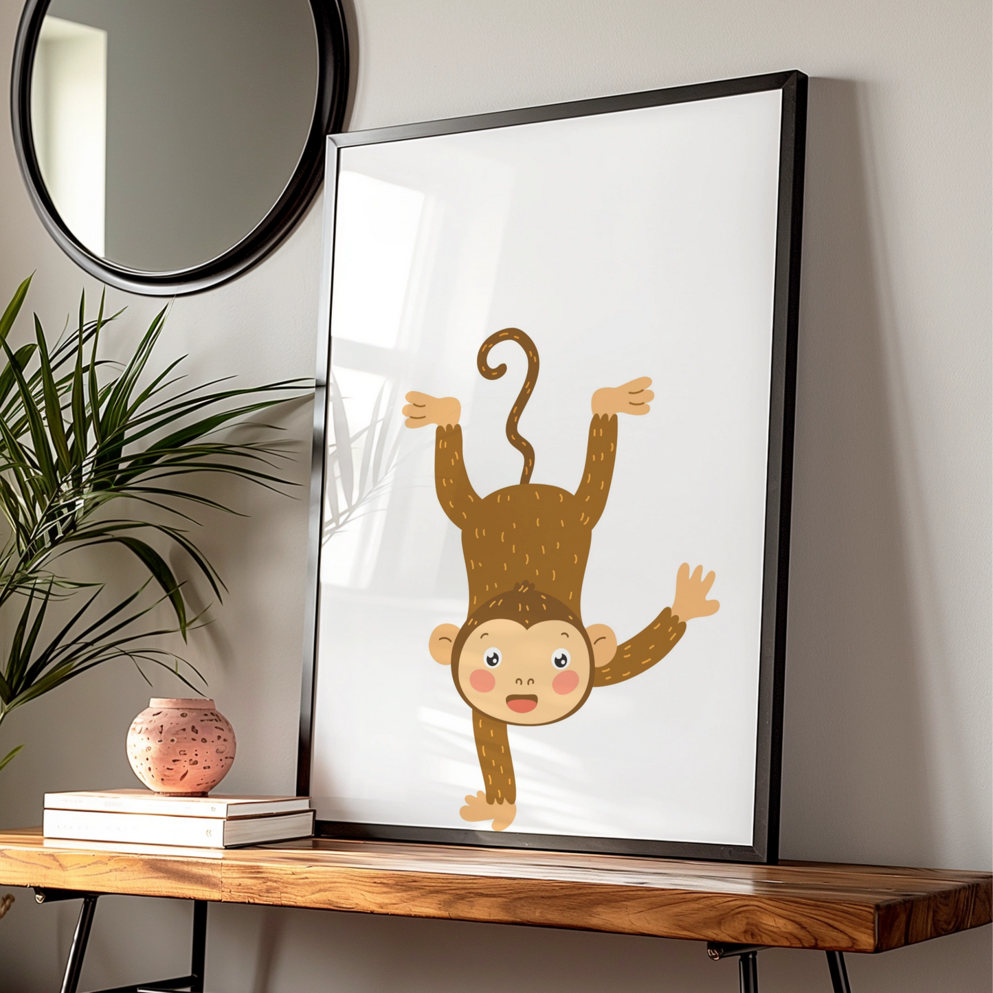 Cute Monkey Nursery Wall Art, Baby Animal Poster, Kids Room Jungle Decor Print