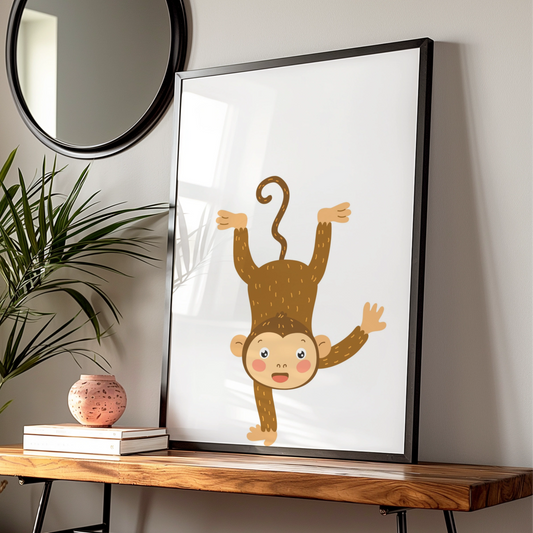 Cute Monkey Nursery Wall Art, Baby Animal Poster, Kids Room Jungle Decor Print