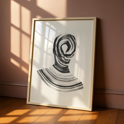 Abstract Figure Monochrome Wall Art, Black and White Swirl Portrait Minimalist Print