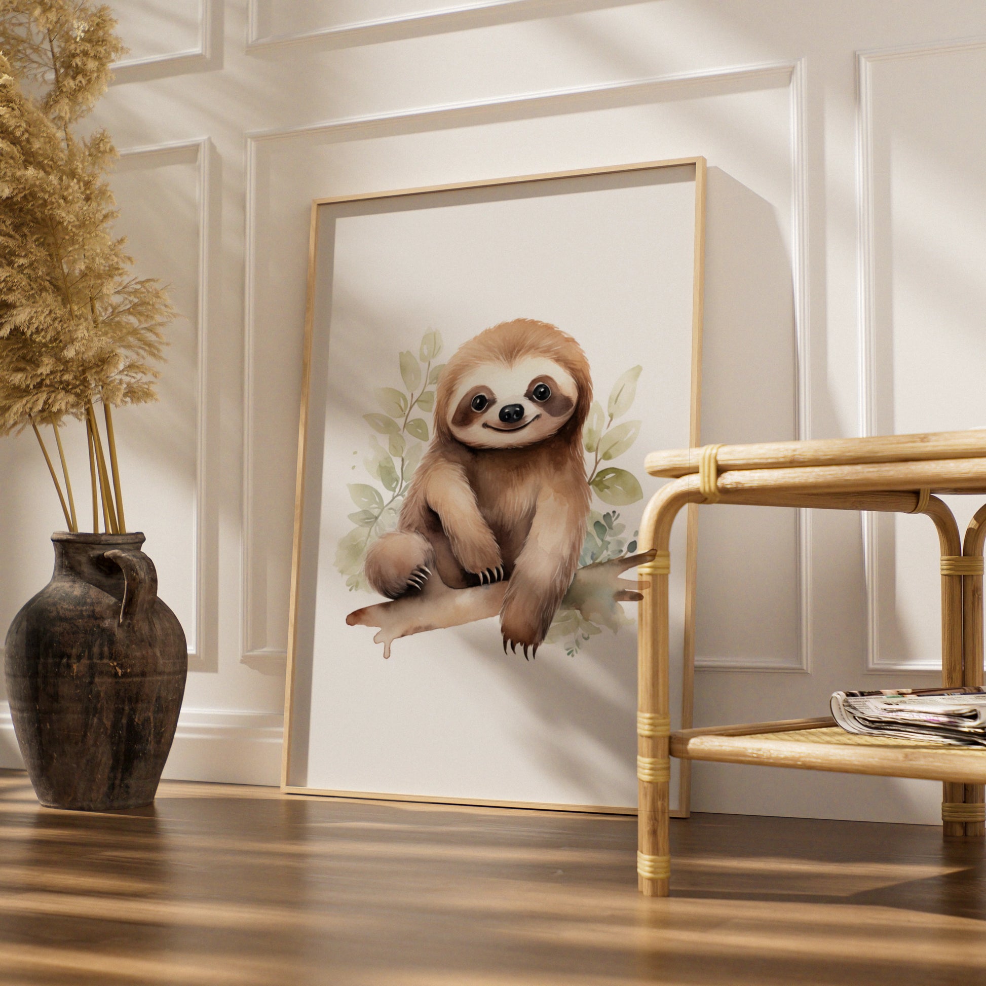 Cute Sloth Nursery Wall Art, Baby Animal Watercolour Poster, Kids Room Decor Print