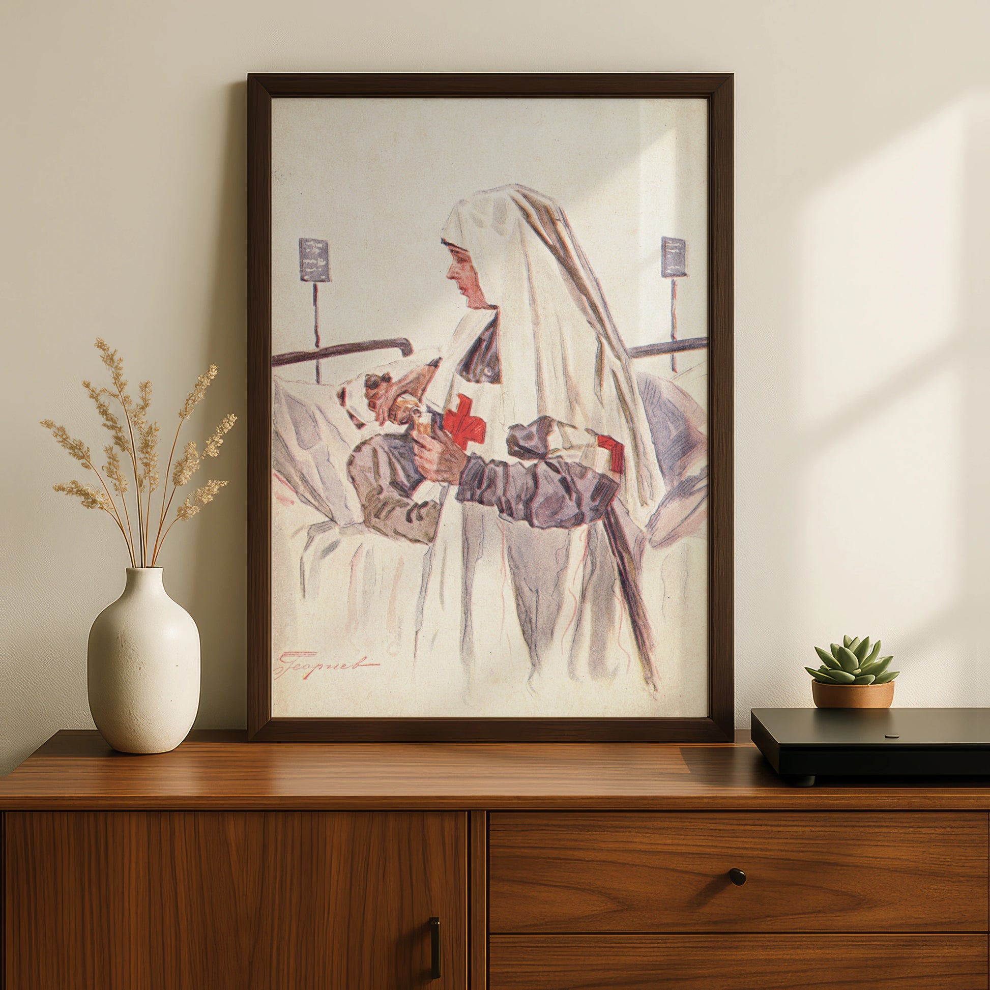 Vintage Red Cross Nurse Poster, WWI War Art Print, Antique Hospital Wall Art