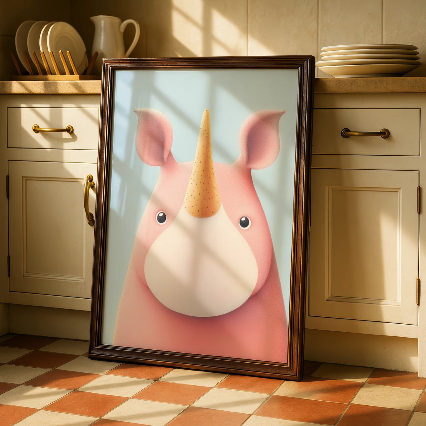 Cute Rhino Nursery Wall Art, Pink Unicorn Rhino Print, Children's Poster, Kids Room Decor