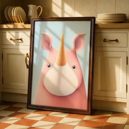 Cute Rhino Nursery Wall Art, Pink Unicorn Rhino Print, Children's Poster, Kids Room Decor