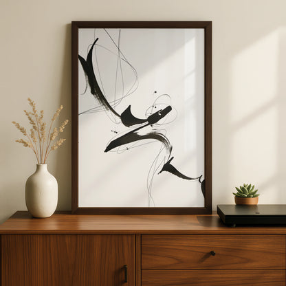 Abstract Ink Brush Stroke Print, Monochrome Wall Art, Black and White Minimalist Poster