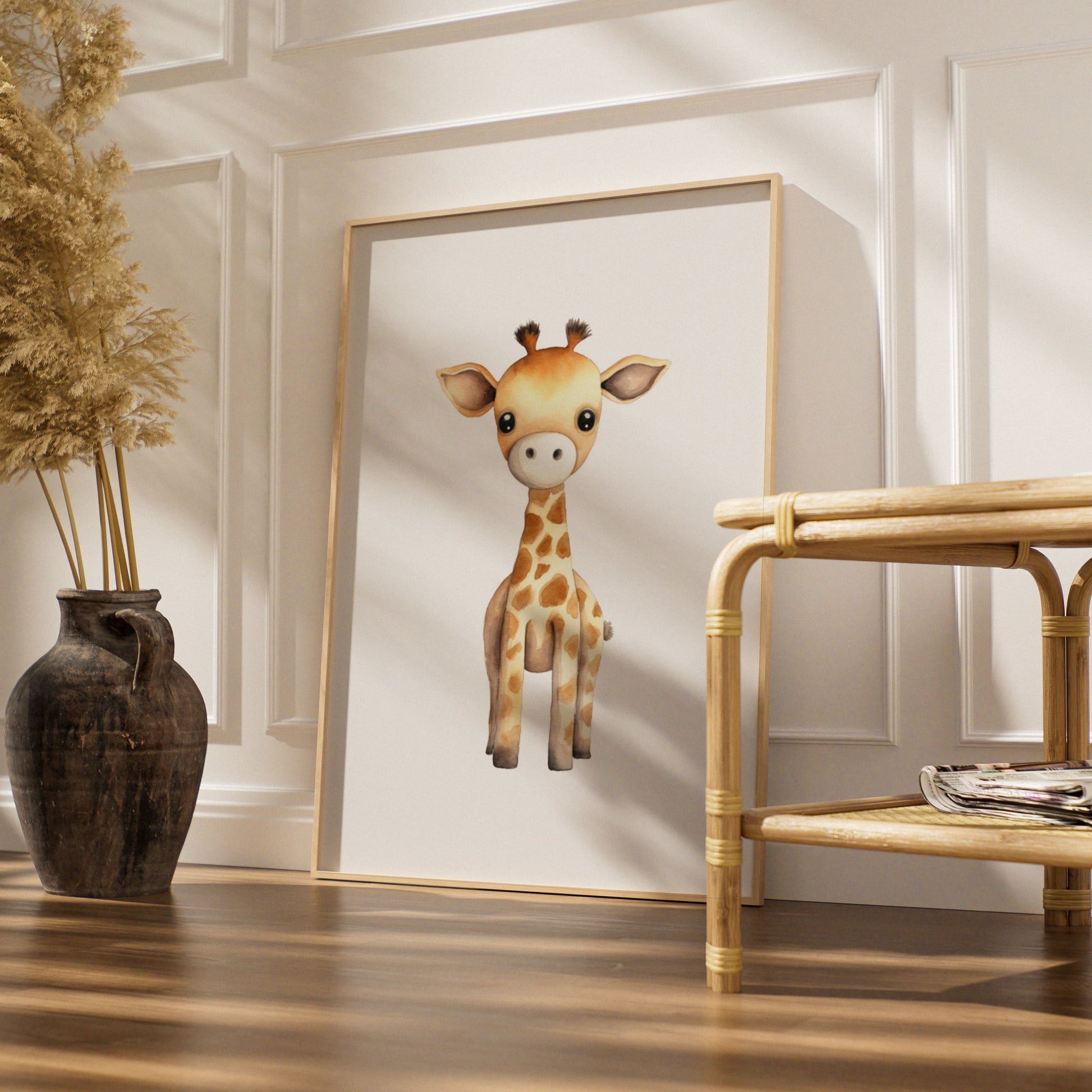 Baby Giraffe Nursery Wall Art, Cute Safari Animal Poster, Kids Room Watercolour Print