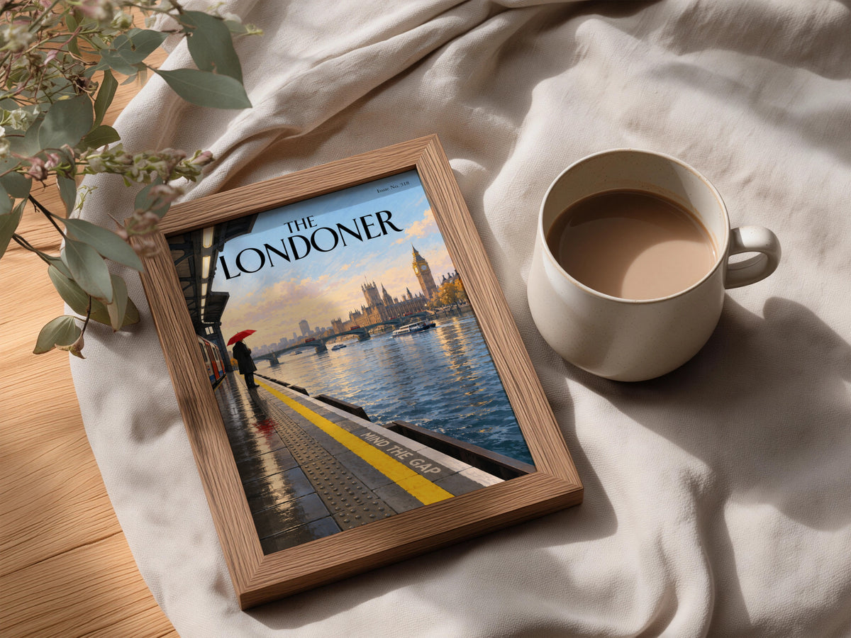 London Underground Poster, Big Ben Thames Wall Art, Mind the Gap Magazine Cover Art Print