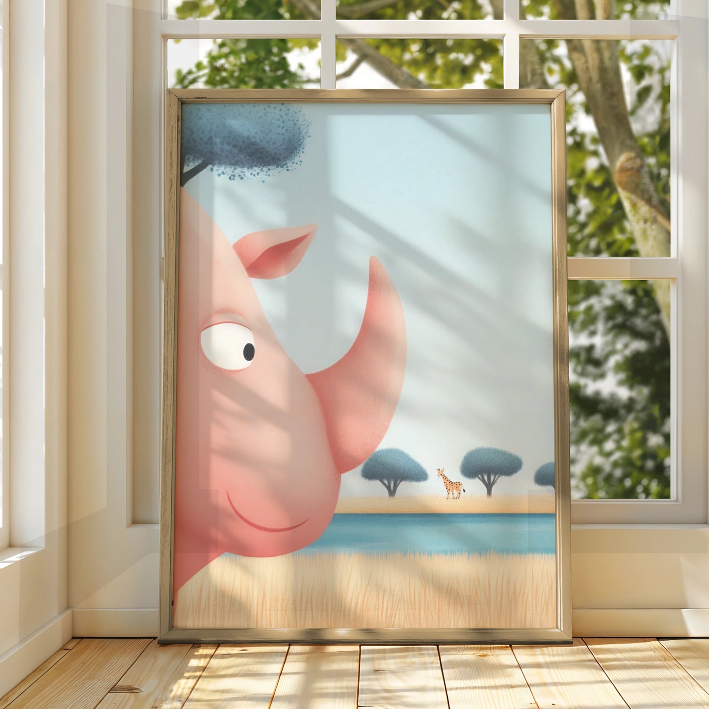 Rhino Nursery Wall Art, Safari Animal Print, Cute Rhinoceros Poster, Baby Room Decor