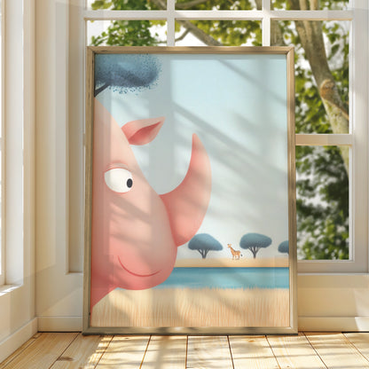 Rhino Nursery Wall Art, Safari Animal Print, Cute Rhinoceros Poster, Baby Room Decor