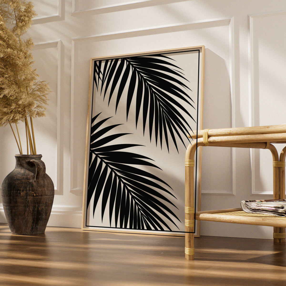 Palm Leaf Monochrome Wall Art, Black and White Botanical Poster, Minimalist Print, Neutral Decor