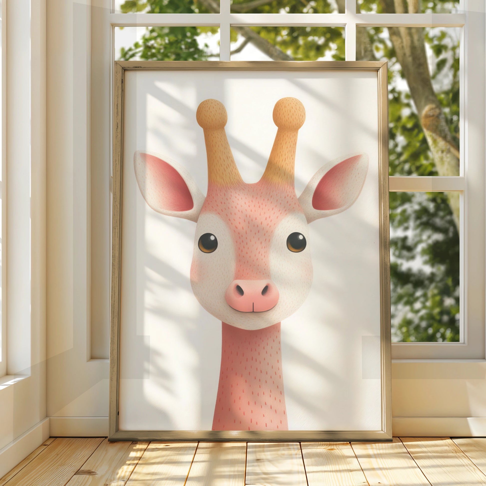 Cute Giraffe Nursery Wall Art, Pink Baby Animal Print, Kids Room Poster, Girl Nursery Decor