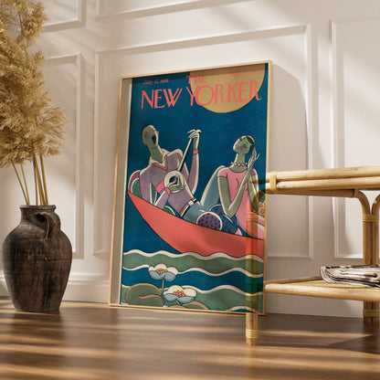 New Yorker 1926 Vintage Cover Poster, Art Deco Couple Boat, Retro Magazine Wall Art