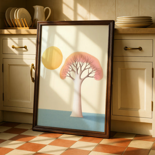 Nursery Tree Wall Art Print, Boho Sun Poster, Pastel Baby Room Decor, Minimalist Kids
