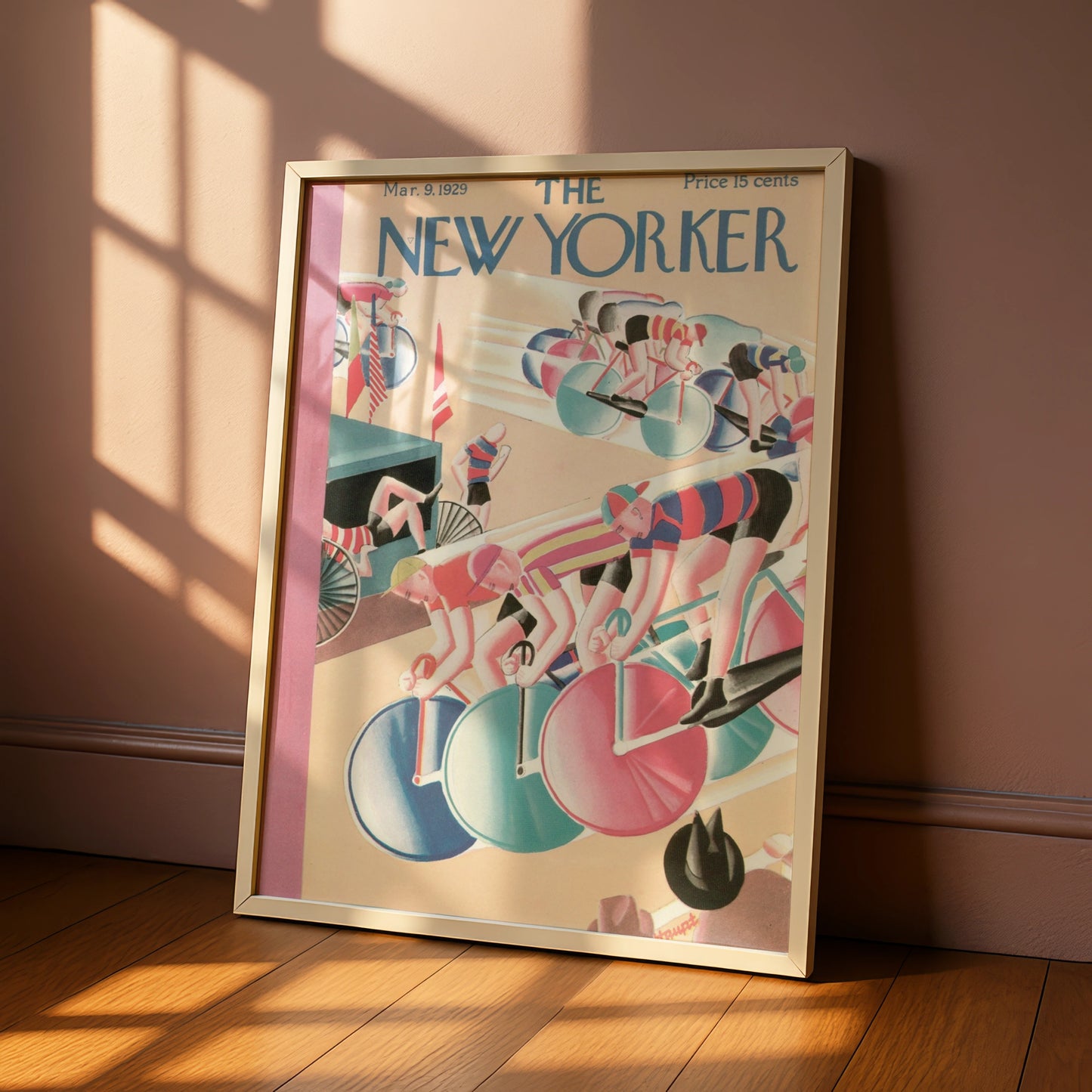 The New Yorker 1929 Cycling Race Cover Poster, Vintage Art Deco Bicycle Wall Art