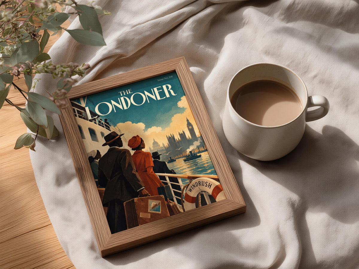 The Londoner Vintage Magazine Cover Poster, Windrush Ship Wall Art, London Skyline Art Print