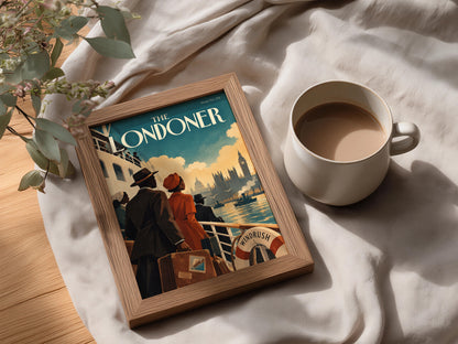 The Londoner Vintage Magazine Cover Poster, Windrush Ship Wall Art, London Skyline Art Print