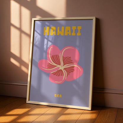 Hawaii Travel Poster, Tropical Flower Wall Art, Retro Hawaii Print, Plumeria Decor