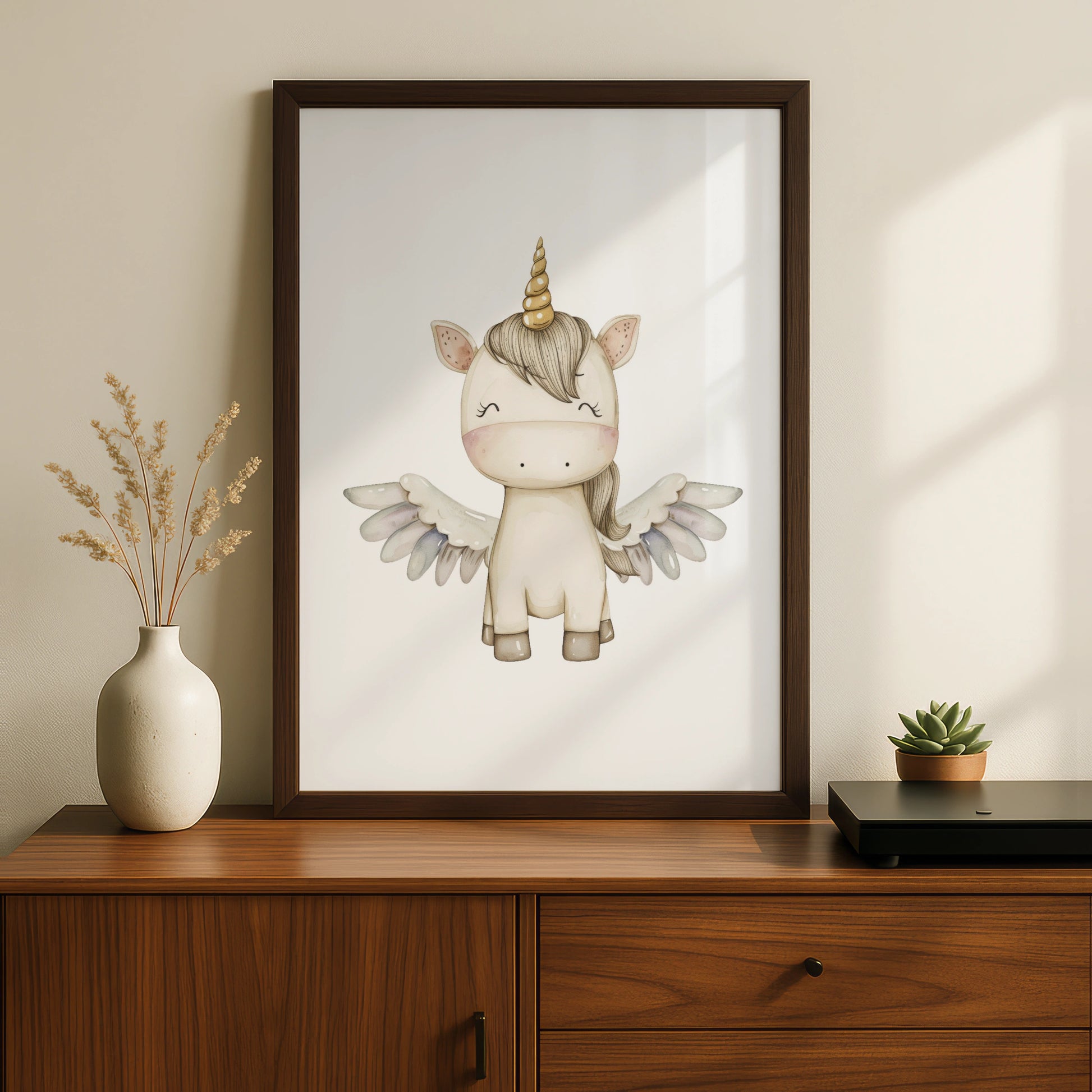Unicorn Nursery Wall Art, Cute Pegasus Poster, Girls Bedroom Print, Boho Baby Decor
