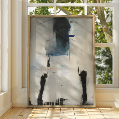 Abstract Figure Print, Monochrome Wall Art, Black White Blue Contemporary Poster, Modern Gallery