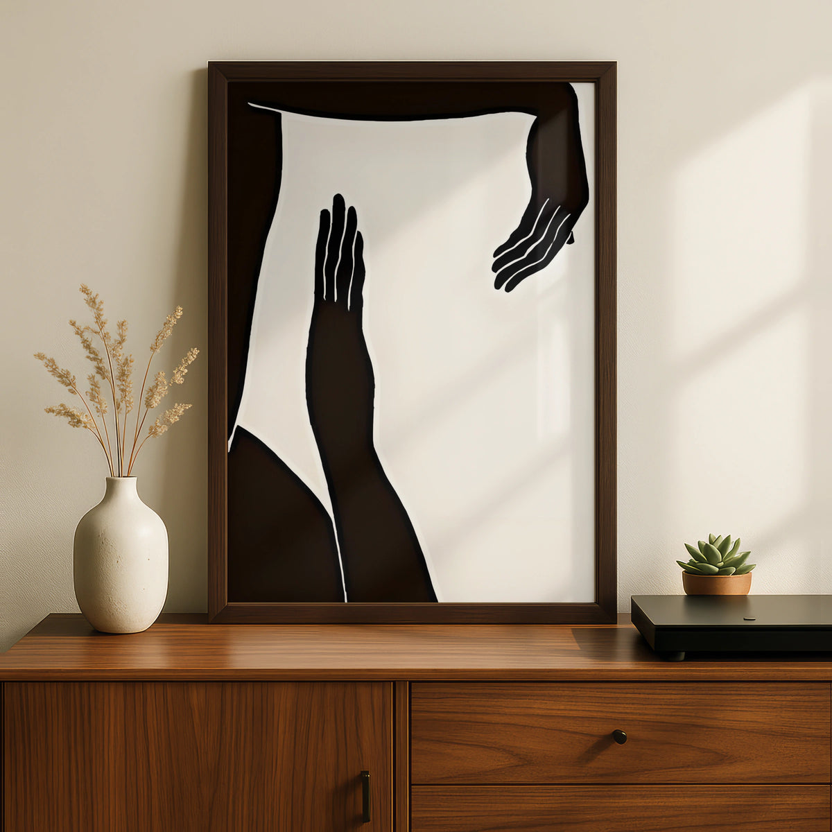 Female Figure Silhouette Print, Monochrome Wall Art, Minimalist Black White Poster, Modern Body Art