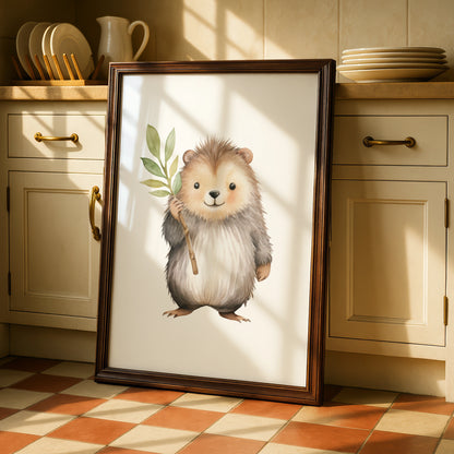 Nursery Wall Art Hedgehog Print, Woodland Animal Poster, Baby Room Watercolour Decor