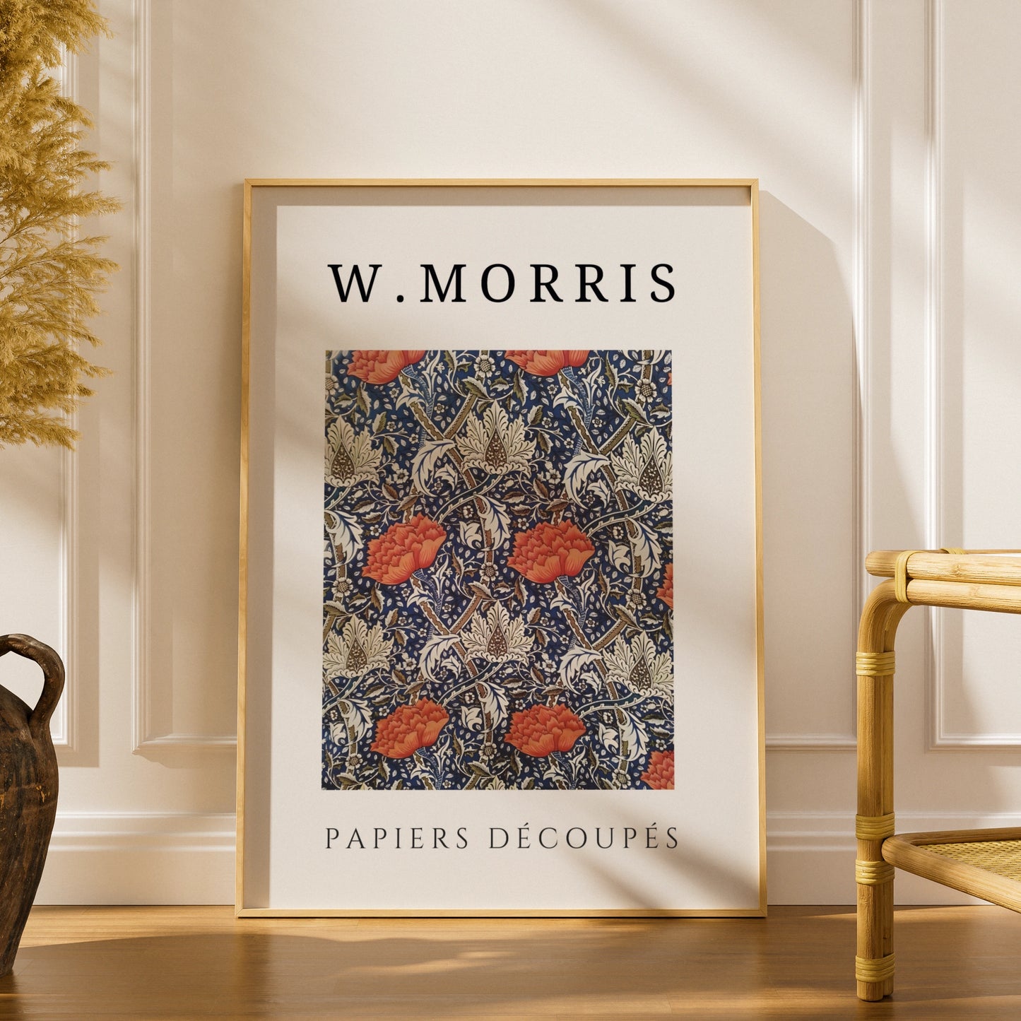 William Morris Floral Wall Art Print | Navy Blue Red Botanical Poster, Living Room Decor – product image 1