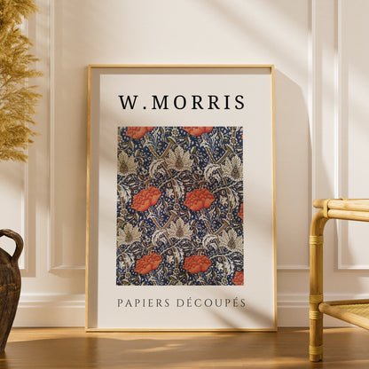 William Morris Floral Wall Art Print | Navy Blue Red Botanical Poster, Living Room Decor – product image 1