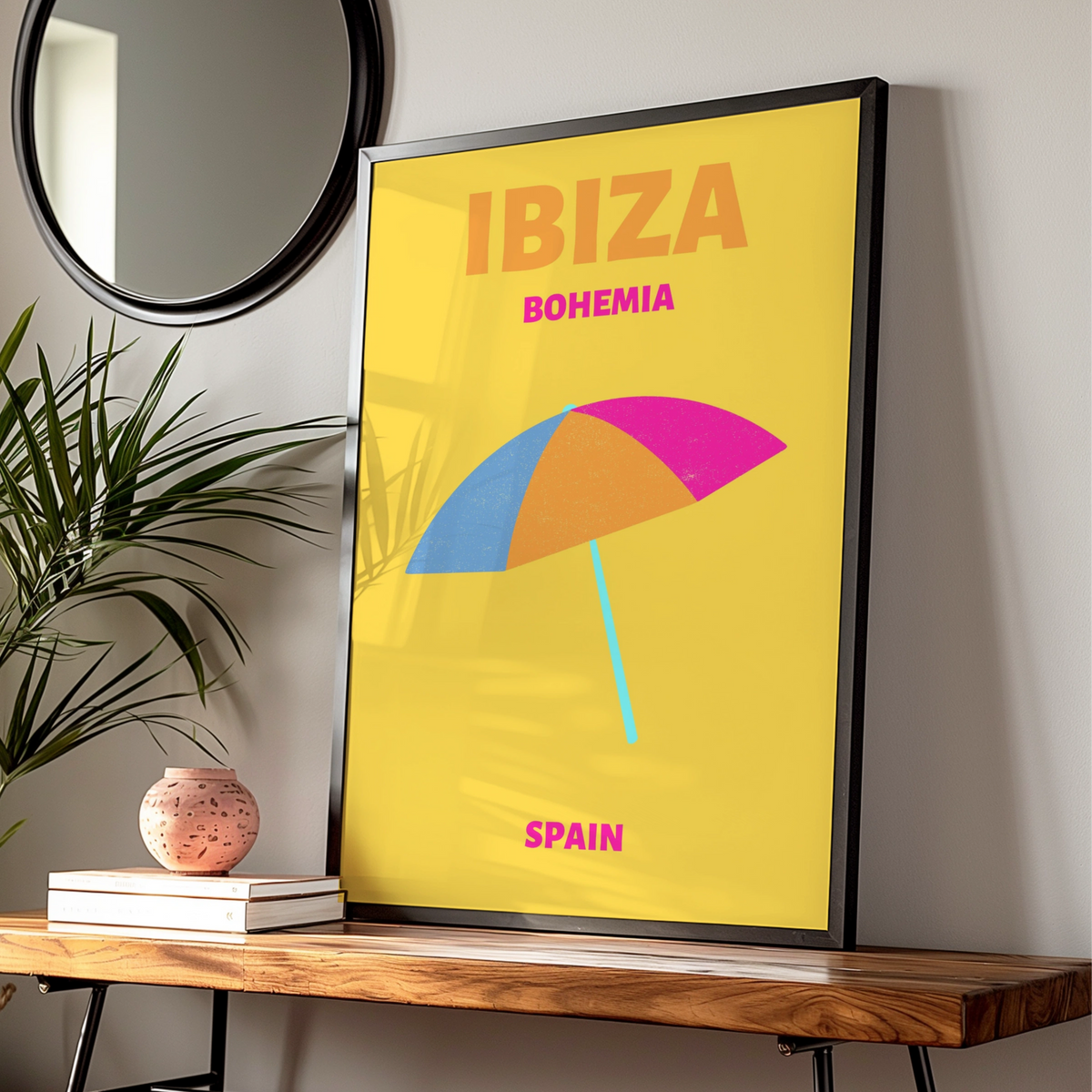 Ibiza Travel Poster, Spain Beach Wall Art, Retro Holiday Print, Colourful Summer Decor