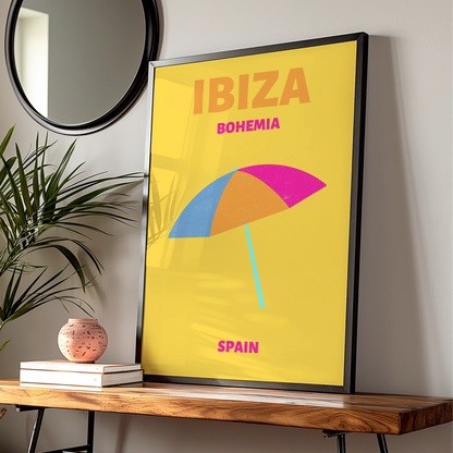 Ibiza Travel Poster, Spain Beach Wall Art, Retro Holiday Print, Colourful Summer Decor
