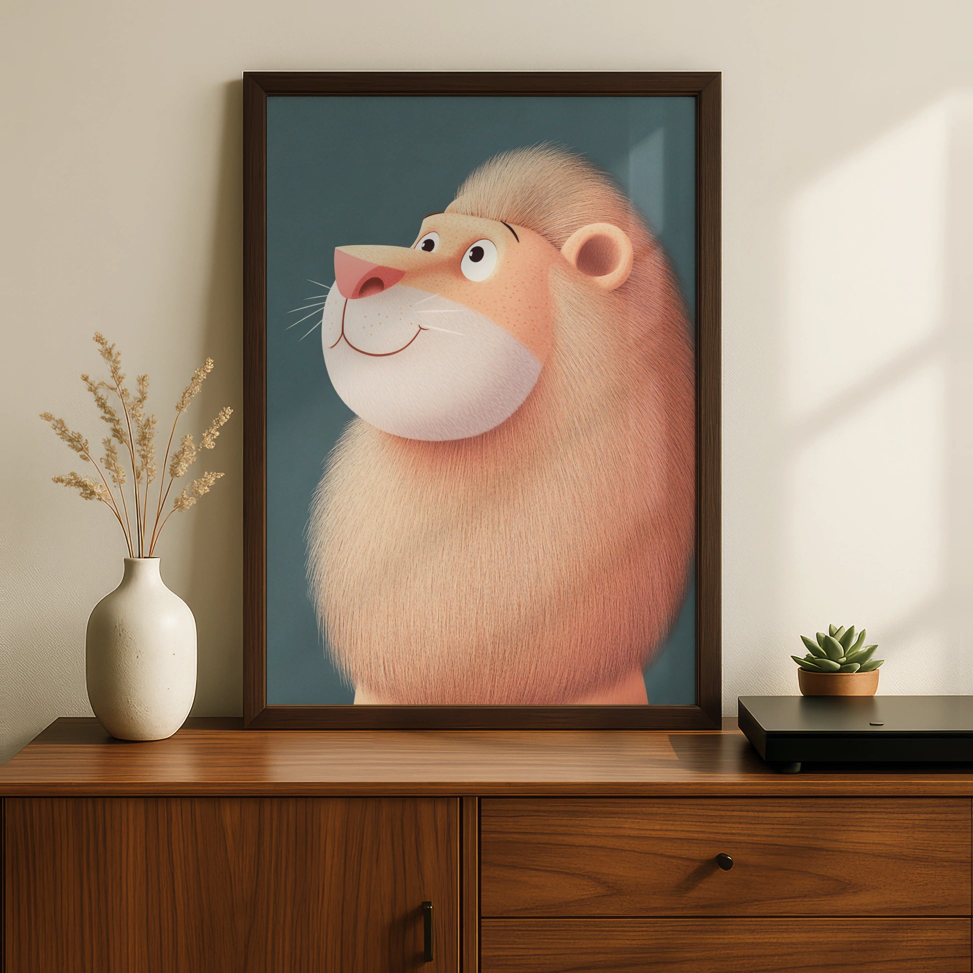 Cute Lion Nursery Wall Art, Kids Room Poster, Baby Animal Print, Teal Decor