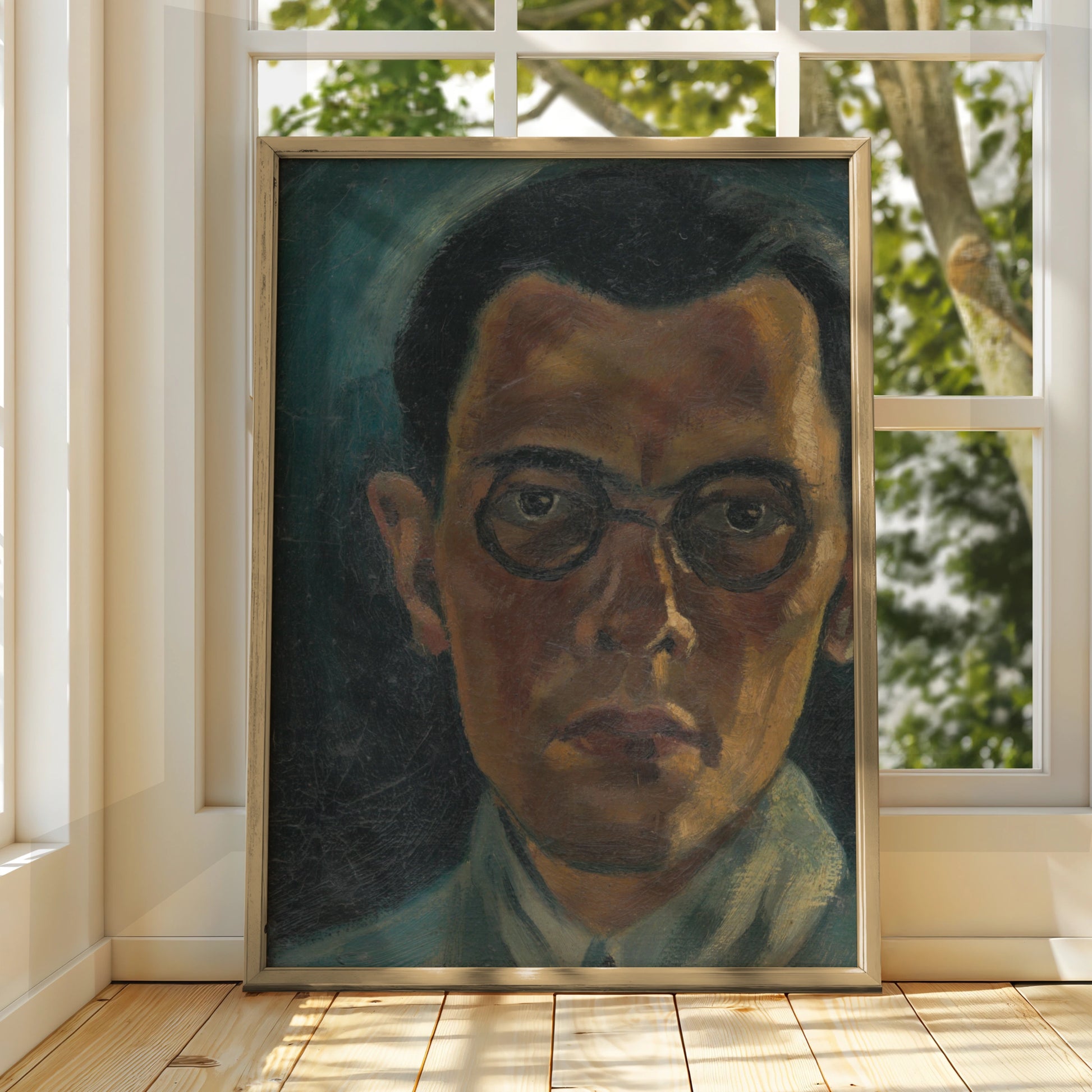 Halloween Dark Portrait Poster, Moody Man with Glasses Wall Art, Expressionist Print