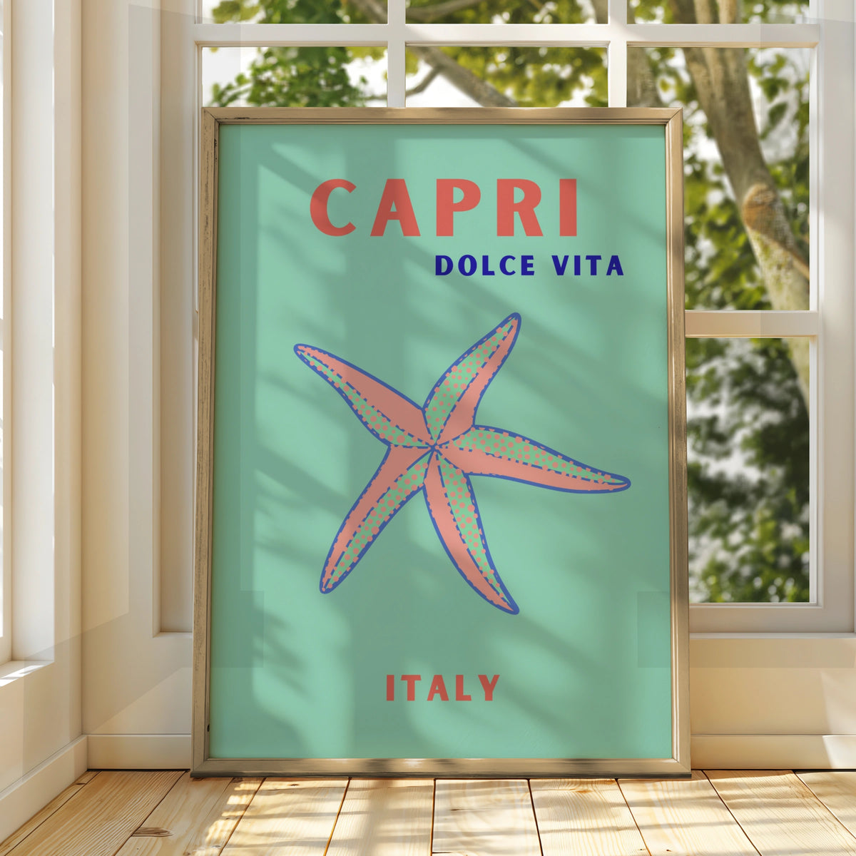 Capri Italy Travel Poster, Dolce Vita Wall Art, Retro Italian Coastal Print