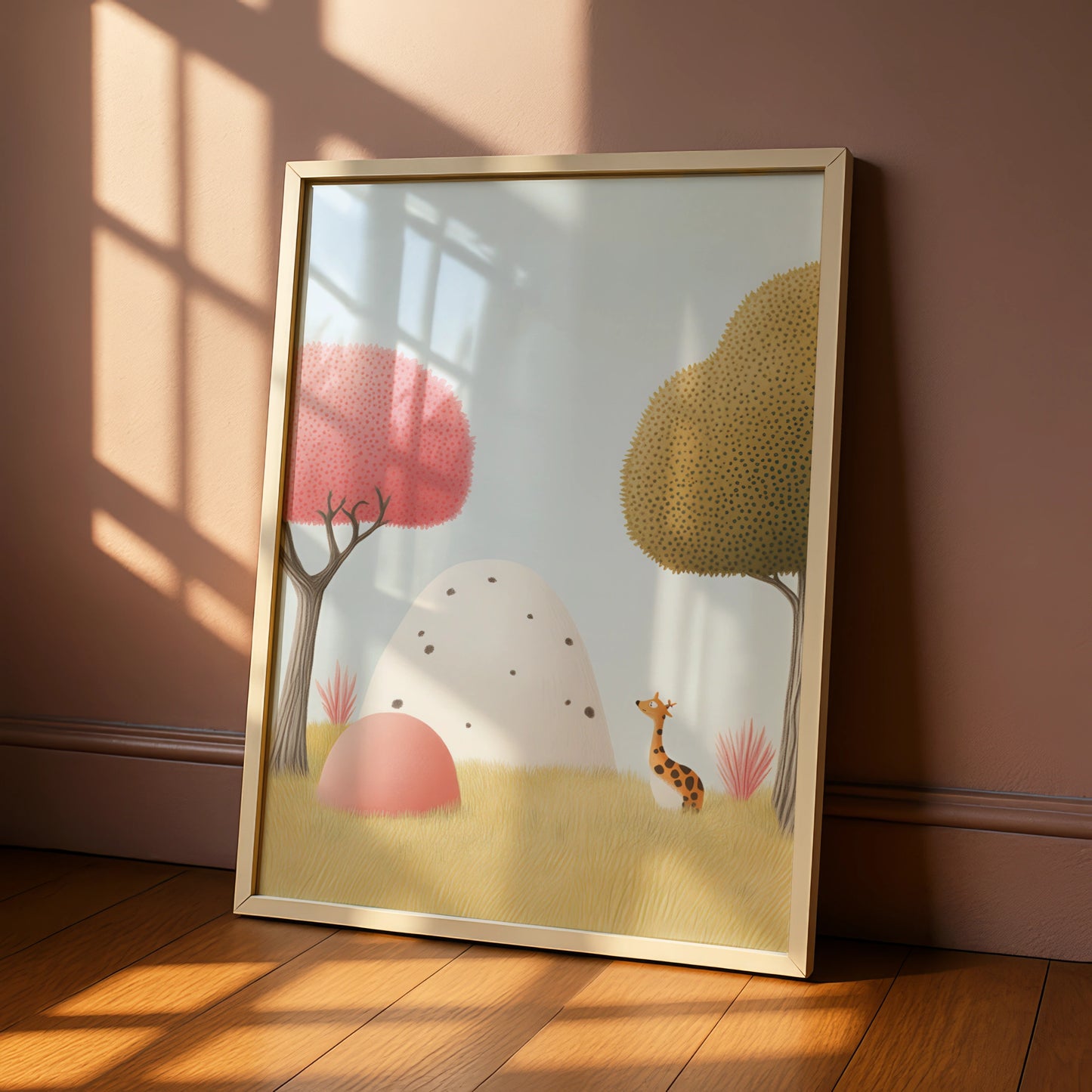 Giraffe Nursery Wall Art, Cute Animal Poster, Baby Room Print, Pastel Kids Decor