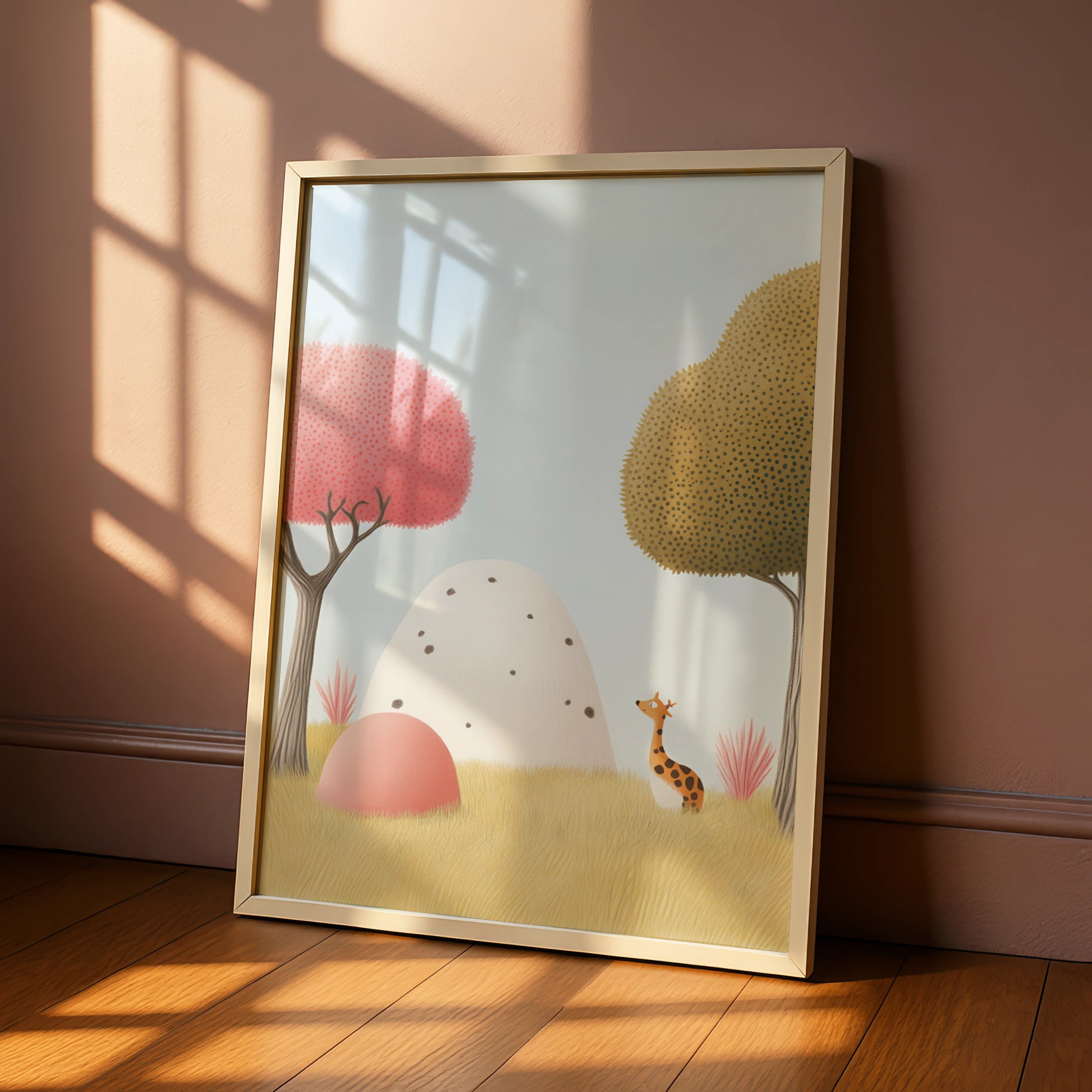 Giraffe Nursery Wall Art, Cute Animal Poster, Baby Room Print, Pastel Kids Decor