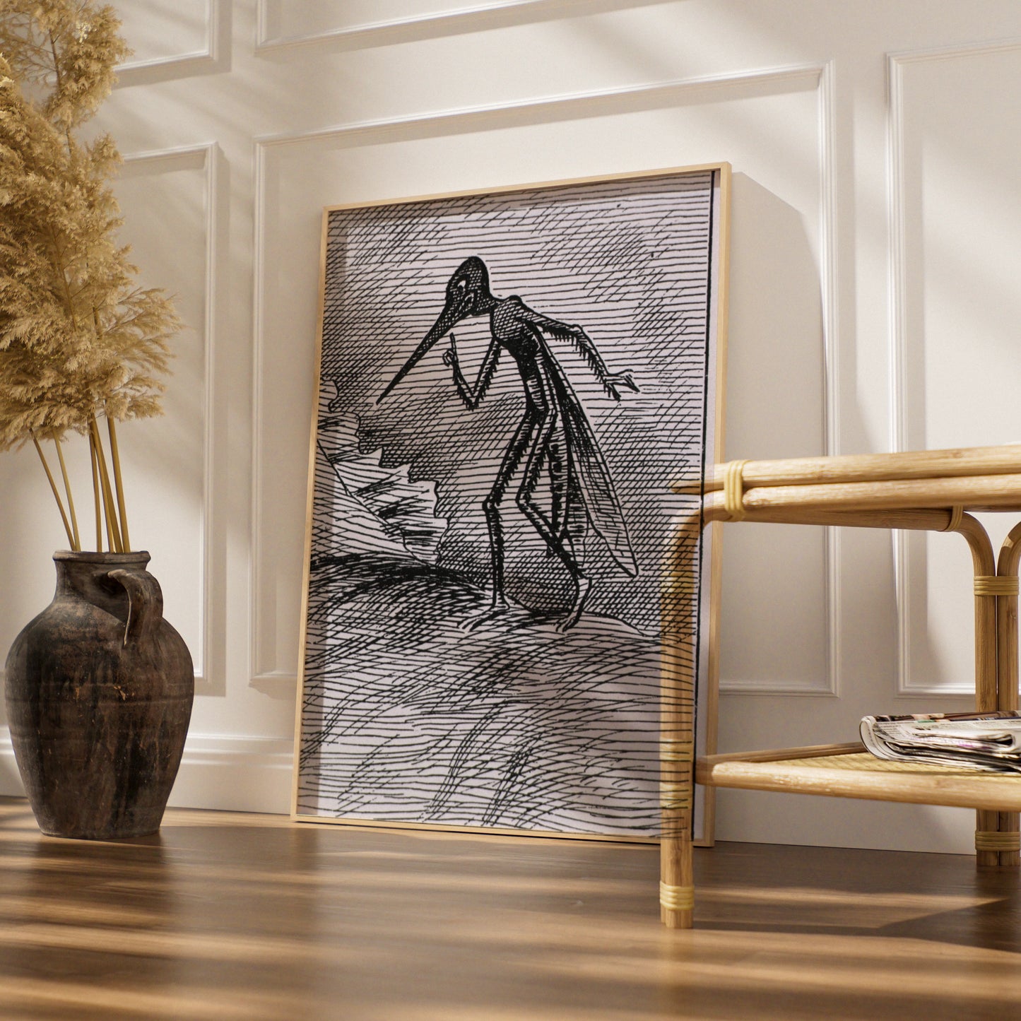 Halloween Plague Doctor Poster, Dark Gothic Creature Art Print, Black White Horror Wall Decor