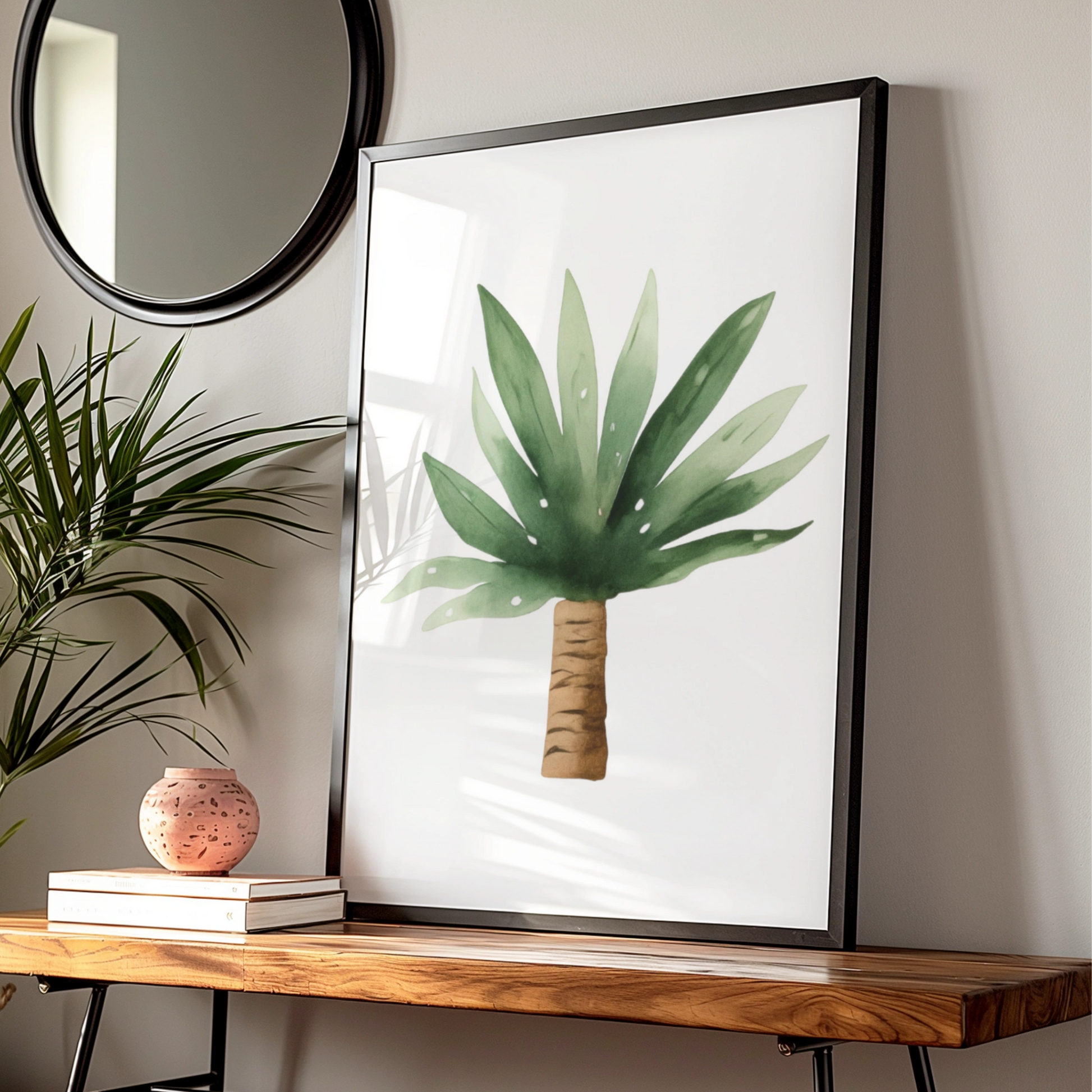 Watercolour Palm Tree Nursery Wall Art, Tropical Green Poster, Baby Room Print