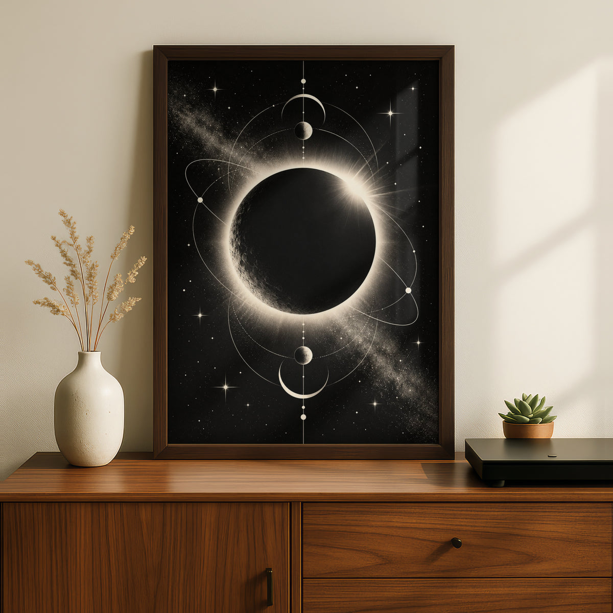Solar Eclipse Moon Print, Monochrome Wall Art, Celestial Black White Poster, Minimalist Space Decor