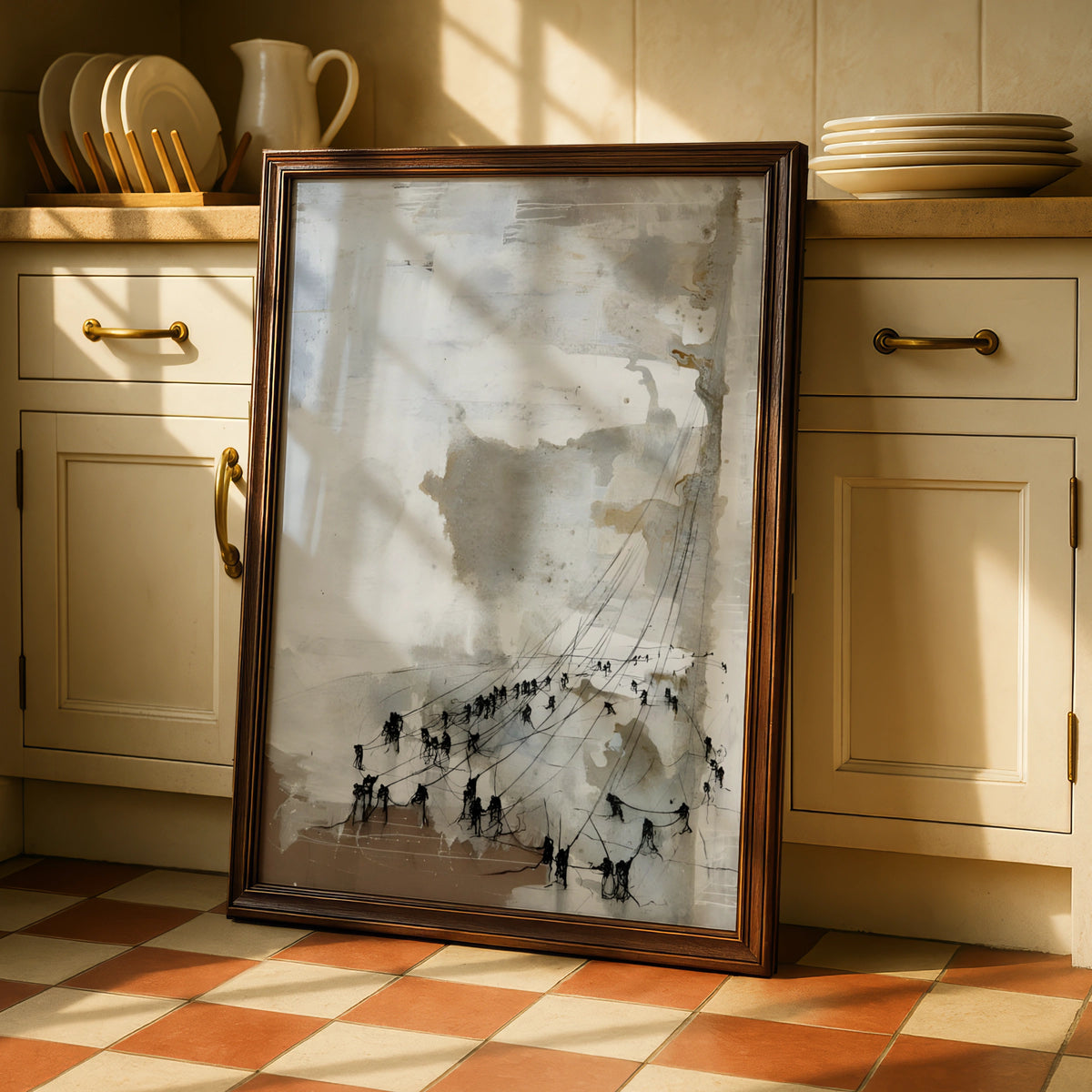 Figures on Lines Abstract Art, Monochrome Wall Art, Modern Contemporary Print, Neutral Gallery Wall