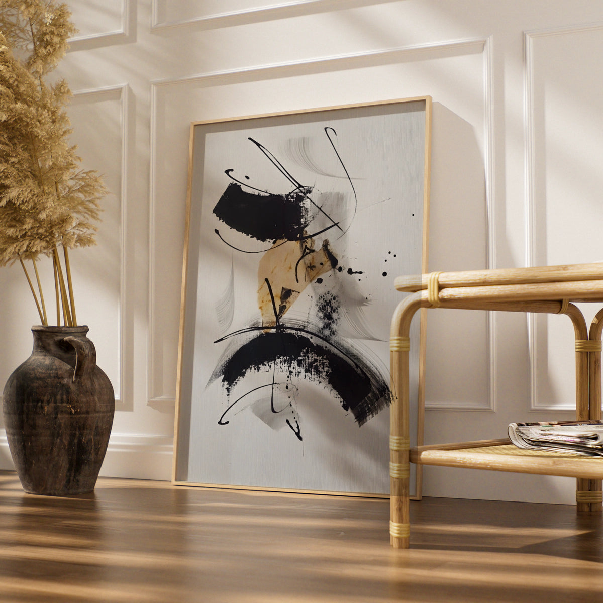 Abstract Brushstroke Wall Art, Monochrome Black White Poster, Modern Ink Print, Gallery Wall Decor