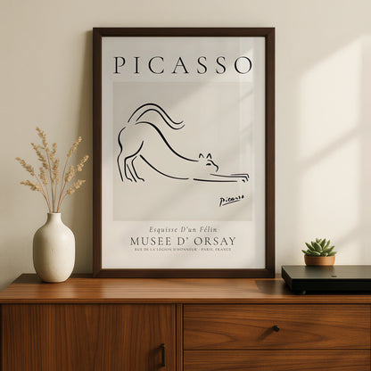 Picasso Cat Line Drawing, Esquisse D'un Felin, Monochrome Wall Art, Minimalist Print