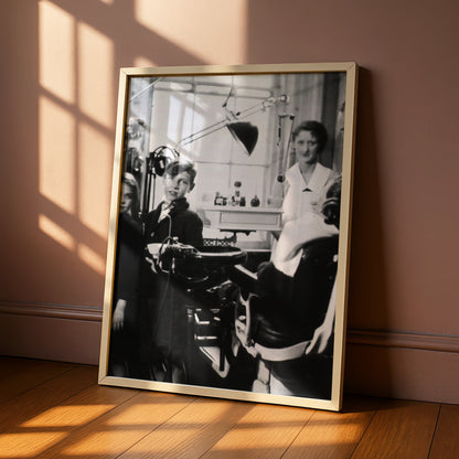 Vintage Dental Surgery Photo Print, 1930s Children Dentist Black White Wall Art Poster