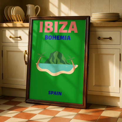 Ibiza Travel Poster, Spain Retro Wall Art, Bohemia Island Print, Balearic Decor