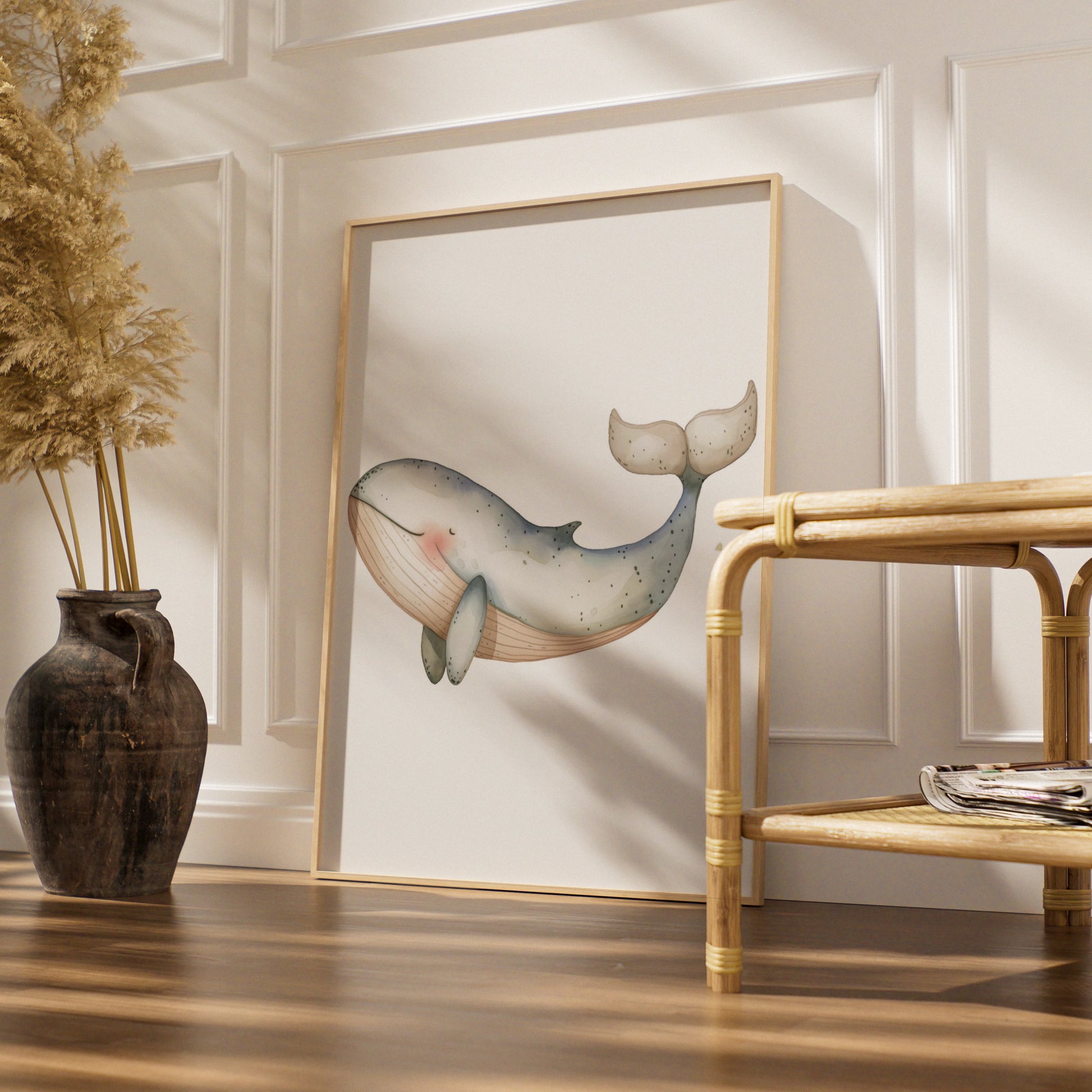 Whale Nursery Wall Art, Watercolour Ocean Print, Baby Room Poster, Cute Sea Animal Decor