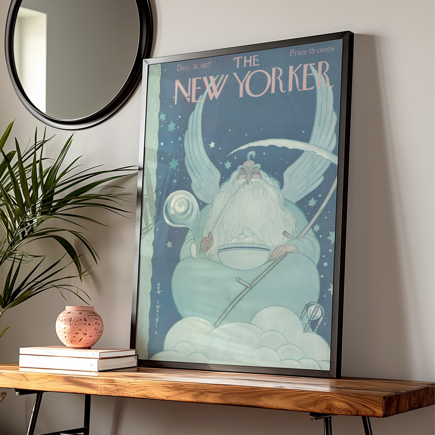 New Yorker Cover Dec 1927 Poster, Father Time New Year Art Print, Vintage Wall Art