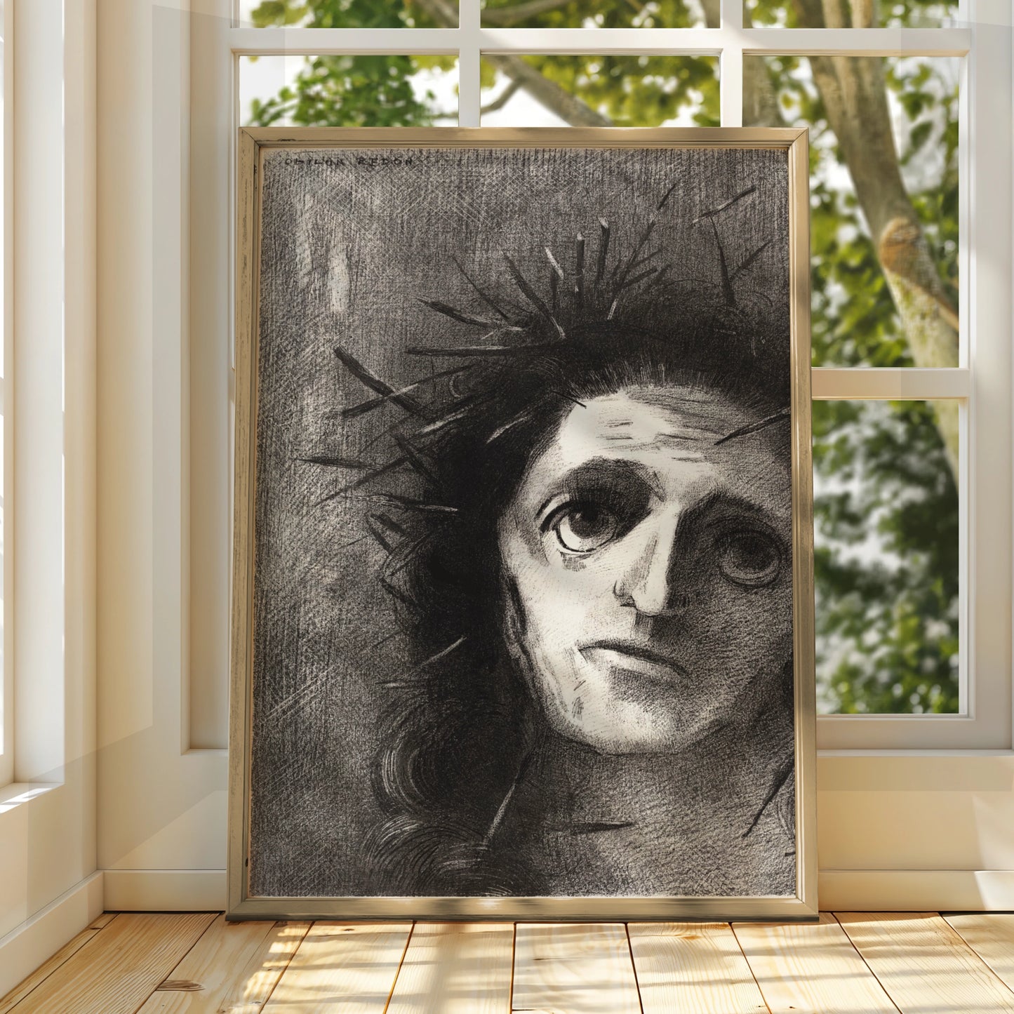 Odilon Redon Dark Gothic Face Poster, Halloween Wall Art, Macabre Black Print