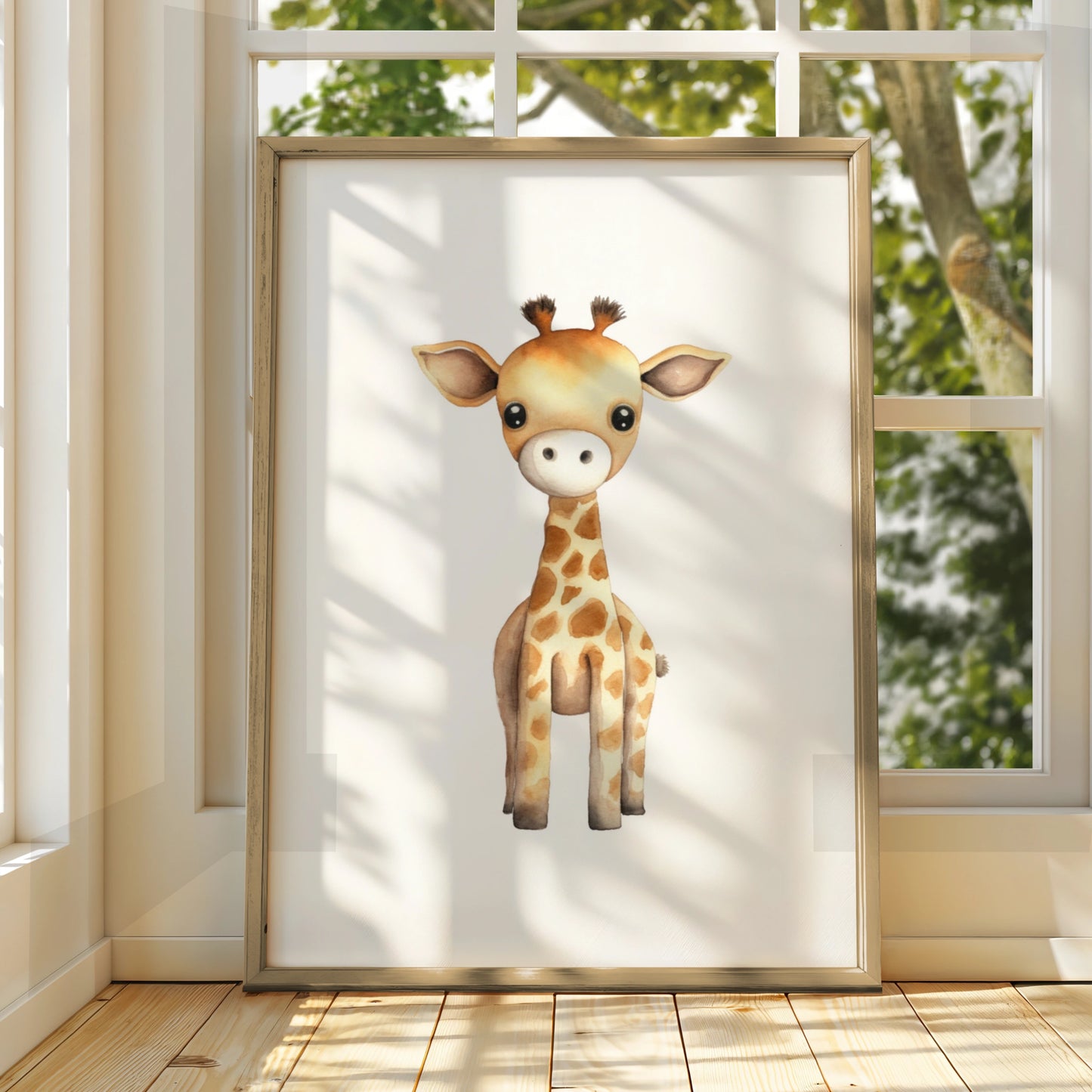 Baby Giraffe Nursery Wall Art, Cute Safari Animal Poster, Kids Room Watercolour Print
