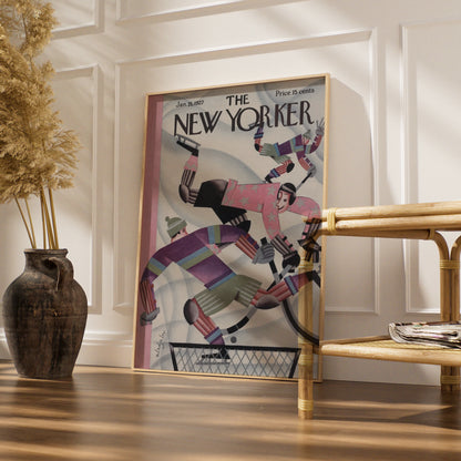 The New Yorker January 1927 Ice Hockey Cover Poster, Vintage Art Deco Wall Art Print