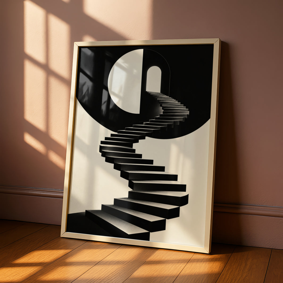 Spiral Staircase Monochrome Wall Art, Black and White Poster, Minimalist Print, Modern Decor